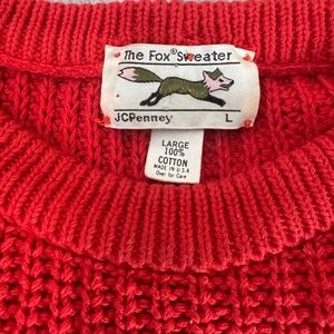 JCPenney The‎ Fox Red Cable Knit Sweater Mens L Preppy Cozycore Cotton